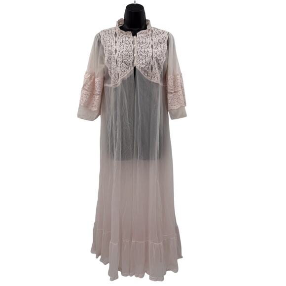 Vintage light Pink Sheer Lace Maxi Duster - Picture 1 of 5